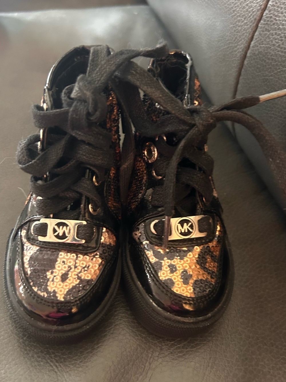 Michael Kors Girls' Black & Gold Sequin High-Top Sneakers 4 Toddlers